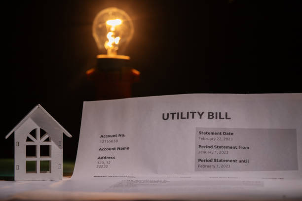 istock Utility bill and a house with a burning lightbulb, payment for electricity and water usage, household expense management, budgeting for monthly costs 2202649959