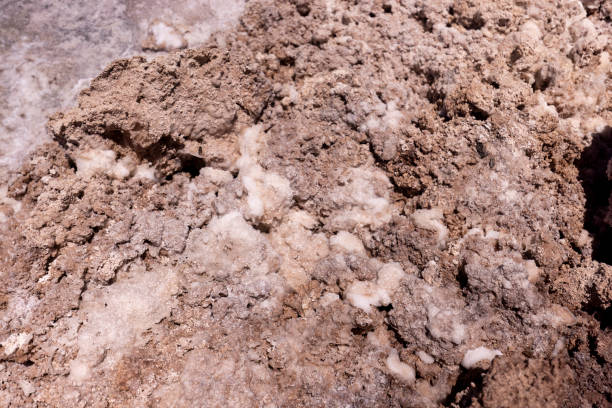 Dry salt and clay terrain of the Moon valley in Atacama desert at San Pedro de Atacama, Chile