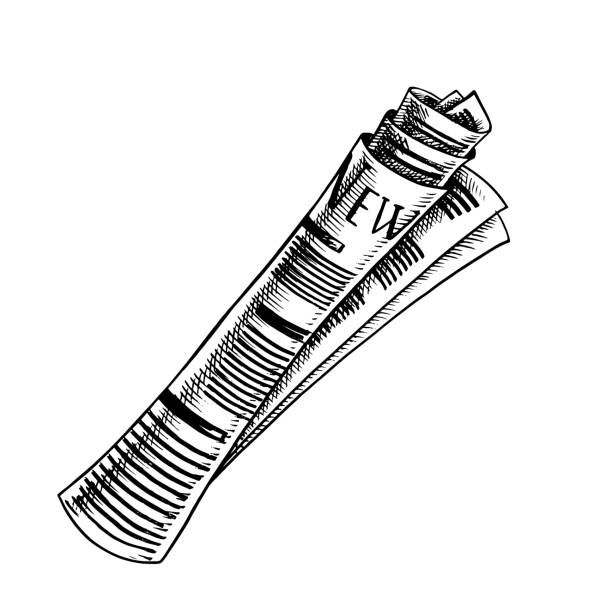 A roll of newspaper. A hand-drawn vector graphic illustration. Black and white image. Separate from the background. Perfect for posters, postcards and banners, flyers, packages and labels, invitations