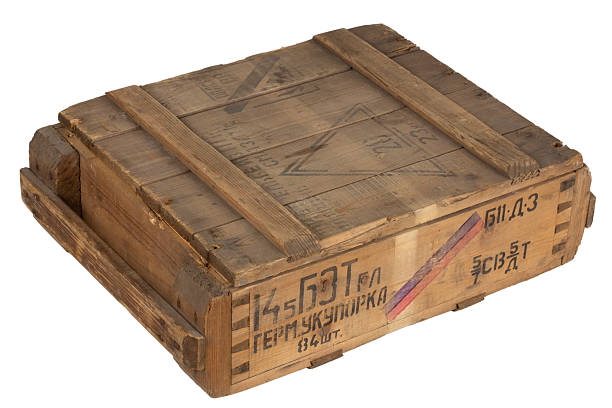 istock Soviet army crate for 14.5mm ammunition. Text in russian - 