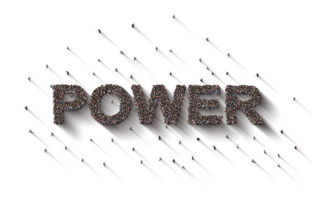 istock Large Crowd of People Forming Power Text on White Background 2202706332