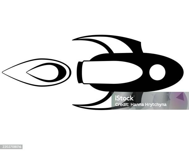 Horizontal Faced Rocketship Rocket Flying Horizontally Starship Vector Black Stock Illustration ...