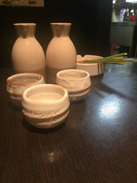 Sake wine and two glasses