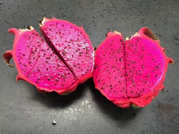 Open sliced ping dragonfruit