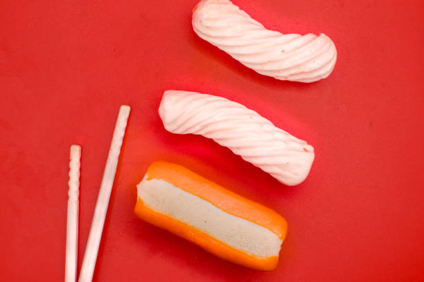 Photo of dumpling combination with plain red background