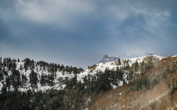 View of the snow-capped Pyrenees mountain.