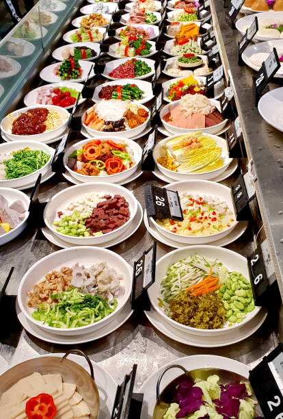 Assorted Fresh Ingredients for Hot Pot in a Restaurant