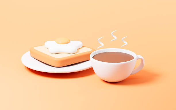istock Cartoon coffee and sliced bread, breakfast time, 3d rendering. 2202755764