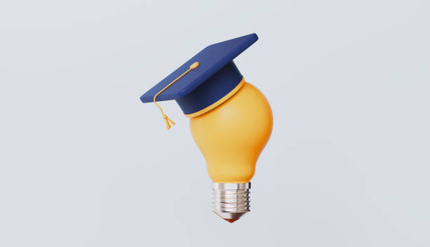istock Yellow lightbulb wearing graduation cap, knowledge and bright ideas, symbolizing education 2202757526