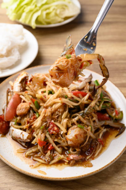 Spicy papaya salad with blue crab (Som Tum), Thai food