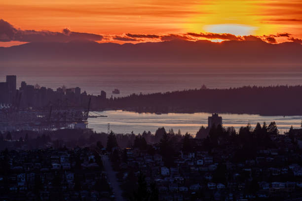 sunset view from mountaintop, Burnaby Mountain, British Columbia, Canada