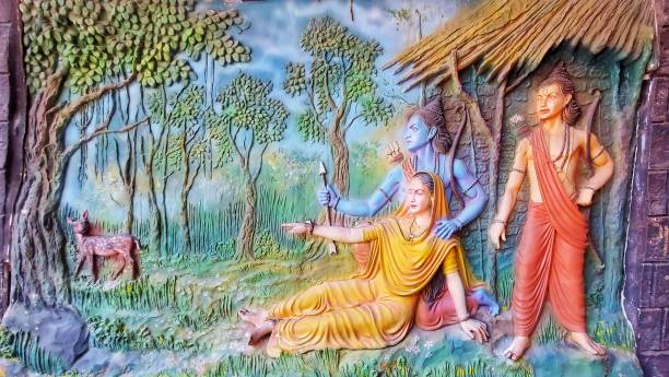 Abduction of Sita known as Sita Haran depiction from Ramayana Abduction of Sita known as Sita Haran depiction from Ramayana in a temple in Nasik, Maharashtra, India. ramayana stock pictures, royalty-free photos & images