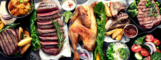 istock Meat dishes and vegetable dishes. Menu. 2202765889