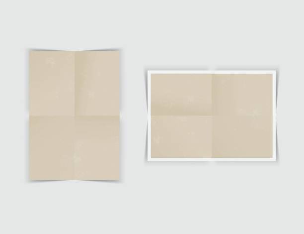 istock Grunge folded paper posters mockup with crumpled wrinkled texture and shadow isolated on background. Distressed edge paper leaflet template for presentation artwork, picture, ads, banner. Vector 2202769343