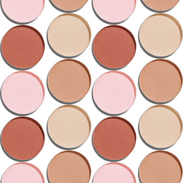 istock Cosmetics texture seamless pattern, Neutral brown beige eye shadow makeup palette, circle eye powder swatches. Female cosmetic and beauty products, aesthetic minimal beauty, natural eyeshade, top view 2202770906