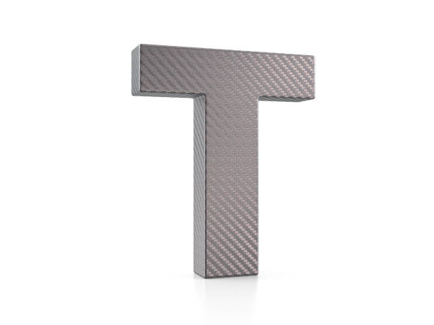Line font with shadow Letter T 3D rendering illustration on blue background