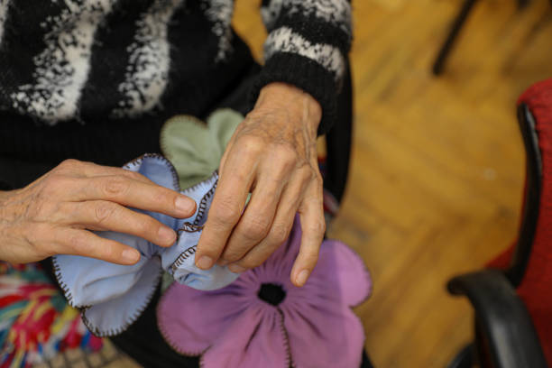 Japanese woman making mask at home