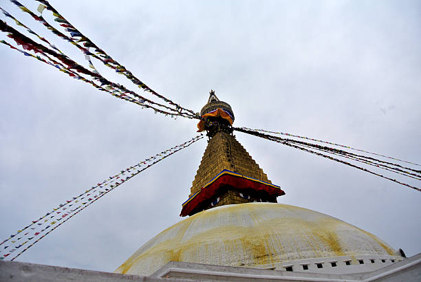 The image depicts a prominent Buddhist temple