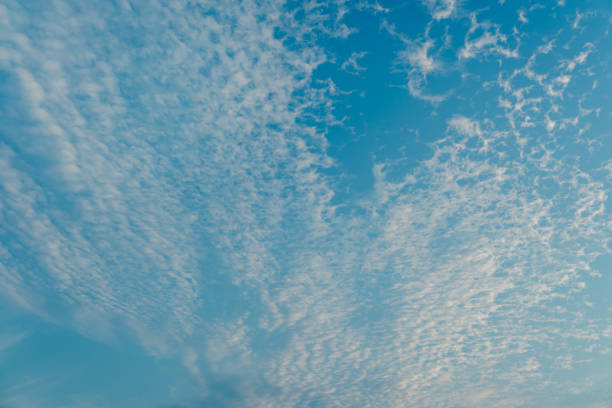 A Serene Blue Sky with Whispy White Clouds in a Tranquil Atmosphere for Beautiful Daytime Landscape Imagery