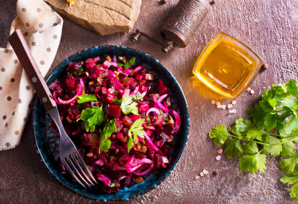 istock Traditional russian vegan salad with potato and beetroot 2202784345