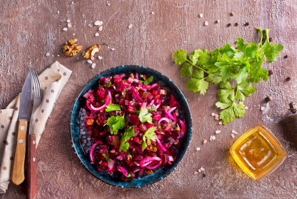 istock Traditional russian vegan salad with potato and beetroot 2202784357