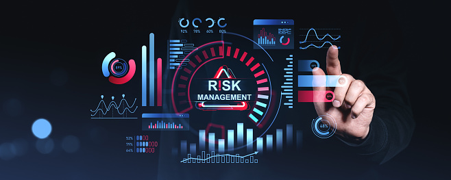 Risk Instrument Data Visualization Risk Management Dashboard With Futuristic Data Visualizations And Hand ...