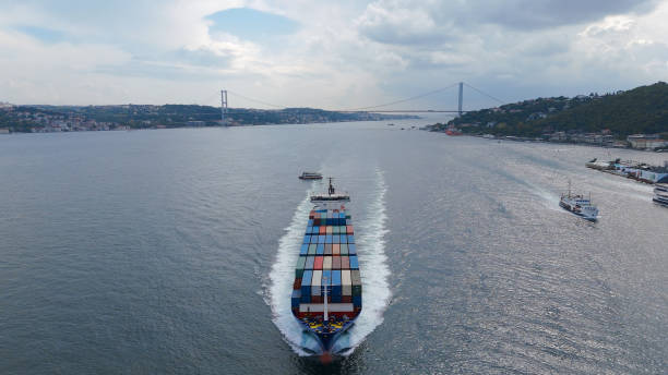 istock Prow and container loaded foredeck of the ship underway stock photo 2202792220
