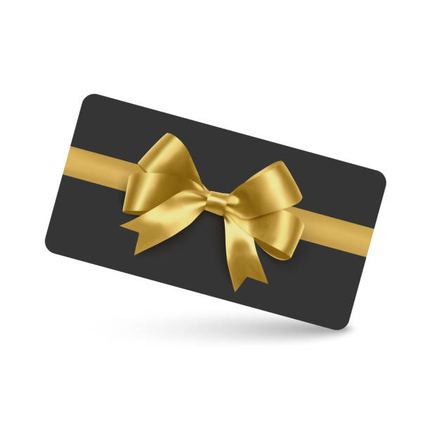istock Golden voucher or gift card, gold certificate for discount. Set of isolated template for present coupon with ribbon and bow 2202797380