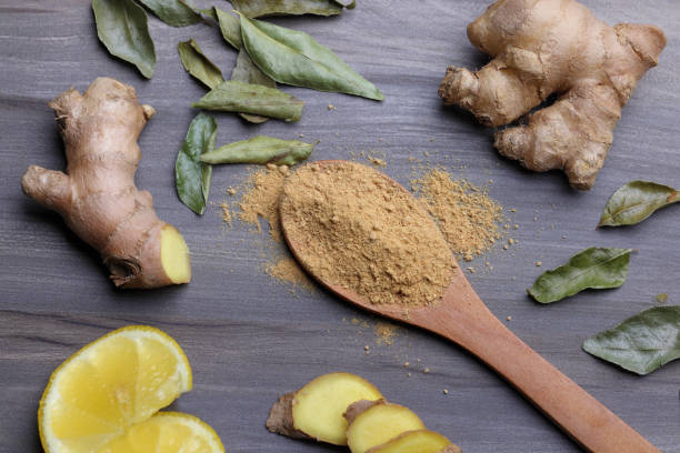 istock Freshly cut Ginger dried and ground into powder 2202808199