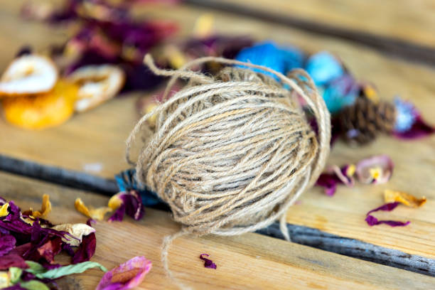 Cut out of ball of Jute twine with shadow isolated on white background