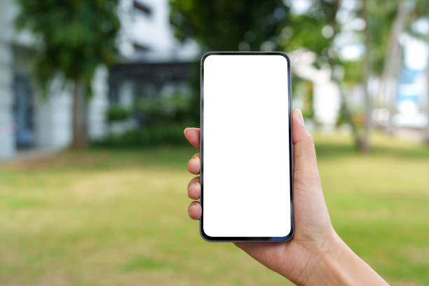 Blank Smartphone Screen Mockup in Outdoor Setting