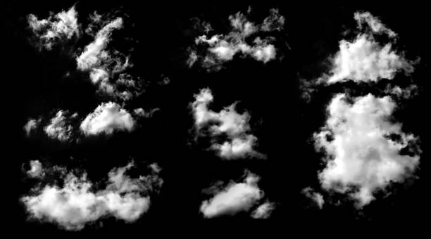 istock Clound isolated on black background. Cloud comping shape, White clouds are at on the  black background. Brush cloud, Group of clouds 2202819531