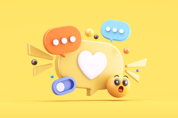 istock Speech bubble with heart icon, chat icons, and emoji 2202820485