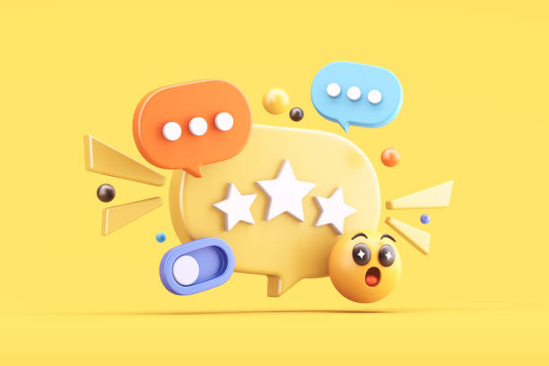 istock Speech bubble with star rating icon, chat icons, and emoji 2202820529
