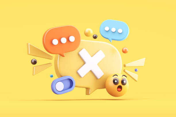 istock Speech bubble with cancel icon, chat icons, and emoji 2202820534