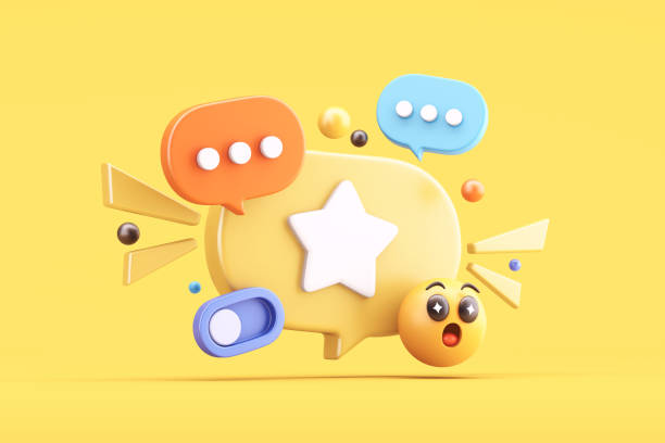 istock Speech bubble with star icon, chat icons, and emoji 2202820674