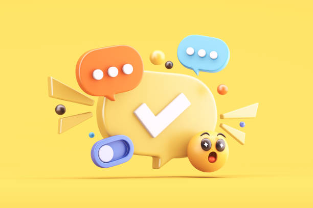 istock Speech bubble with checkmark icon, chat icons, and emoji 2202820683