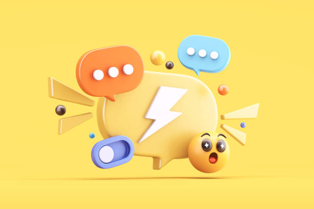 istock Speech bubble with lightning bolt icon, chat icons, and emoji 2202820738