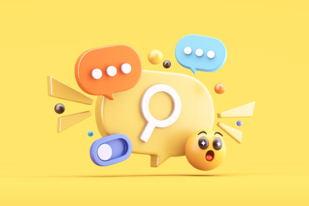istock Speech bubble with magnifying glass icon, chat icons, and emoji 2202820754