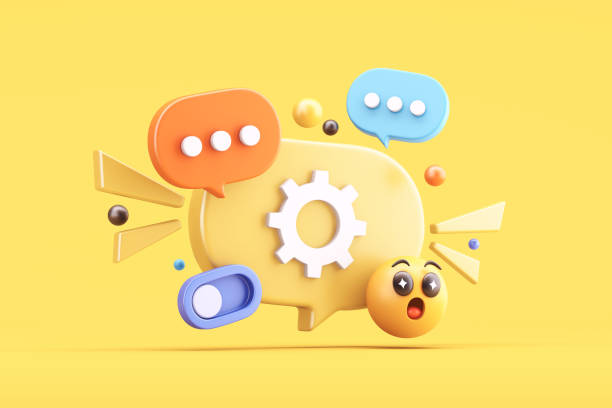 istock Speech bubble with gear icon, chat icons, and emoji 2202820829