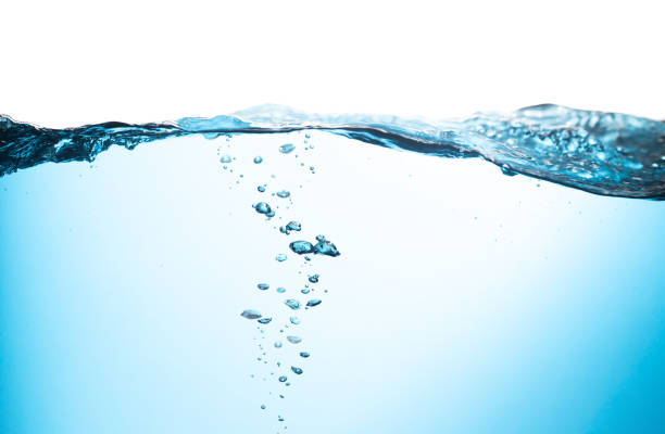 istock Air Bubbles Float Up in Water. Pure Water, Drinking Water. Oxygen Relaxation. Blue Water Textured on White Background. 2202821366