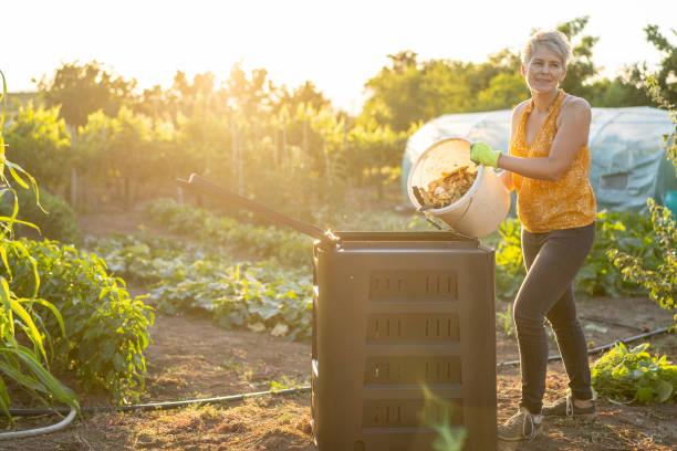 istock An sustainable farmer is making her own compost with a recycling bin for vegetables 2202822224