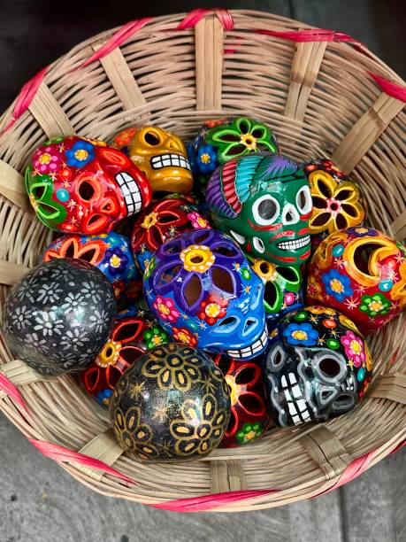 istock Close-Up of Decorative Ceramic Skulls in a Basket (Mexico City, Mexico) 2202823109