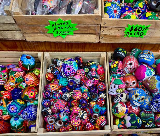 istock Hand-Painted Skulls in Bins (Mexico City, Mexico) 2202823133