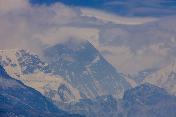 Mount Makalu, 4th highest mountain in the world rises a few kilometers away in the Makalu barun himal, visible from the Gokyo ri ascent in the upper Khumbu region, Nepal