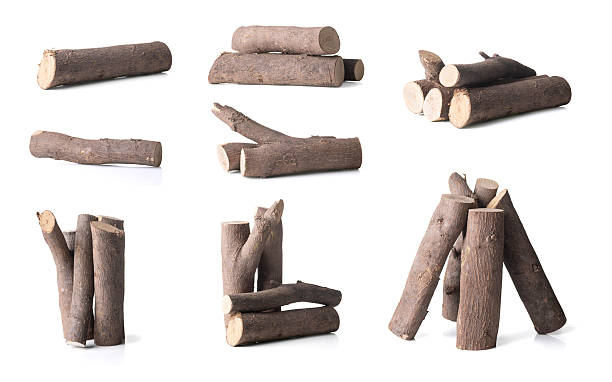 istock Stack of logs with natural texture, isolated on transparent cutout background 2202830272