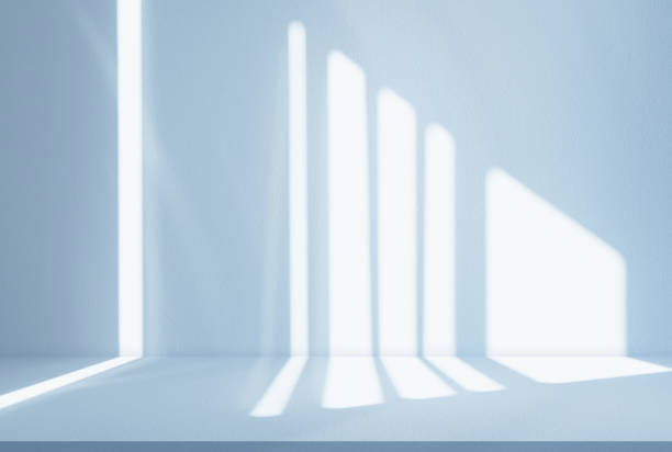istock Blue Background for Summer design,Studio room with light on podium for product display,Empty abstract backdrop wall texture with abstract sunlight from window on floor concrete for Spring background 2202833518