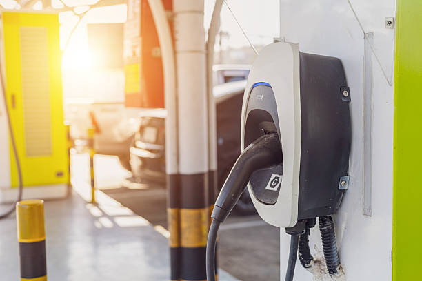 istock Public electric vehicle charging stations in shopping malls. 2202838982