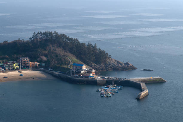 High-angle view of the islands and sea