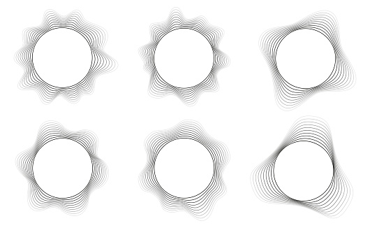 Distorted Circle Design Geometric Distortion Circles Set Wavy Curve Design Round Sound Wave ...